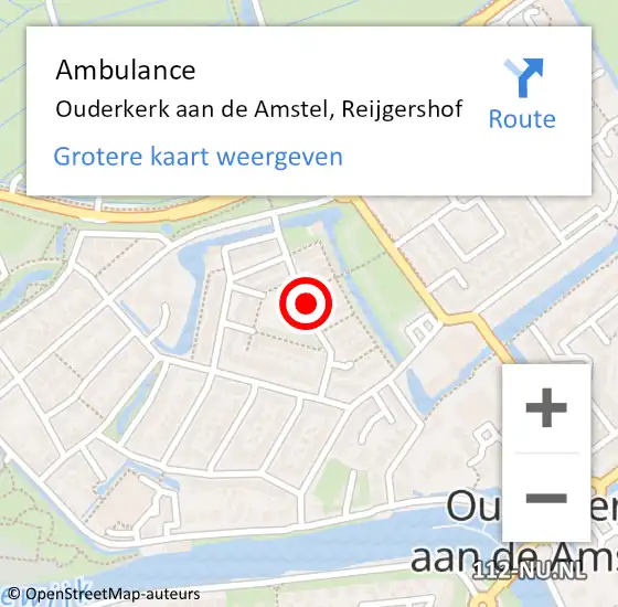 Locatie op kaart van de 112 melding: Ambulance Ouderkerk aan de Amstel, Reijgershof op 3 januari 2021 22:18