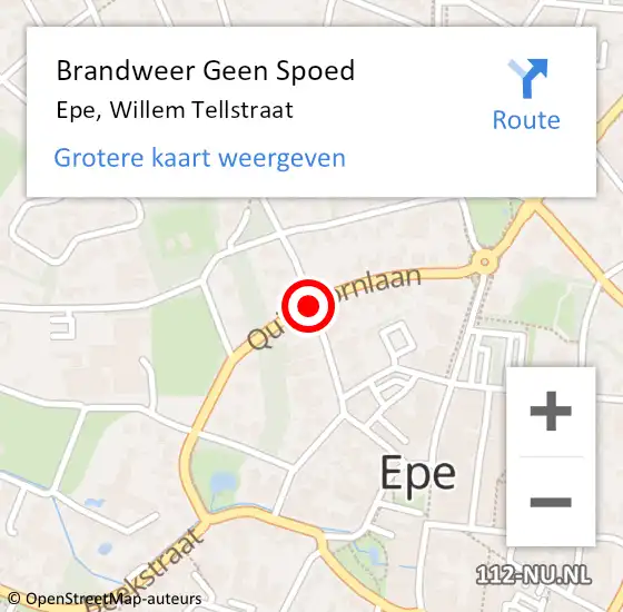 Locatie op kaart van de 112 melding: Brandweer Geen Spoed Naar Epe, Willem Tellstraat op 3 januari 2021 22:29