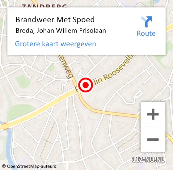 Locatie op kaart van de 112 melding: Brandweer Met Spoed Naar Breda, Johan Willem Frisolaan op 3 januari 2021 22:59