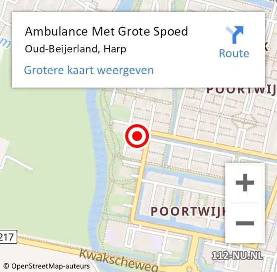 Locatie op kaart van de 112 melding: Ambulance Met Grote Spoed Naar Oud-Beijerland, Harp op 4 januari 2021 01:37