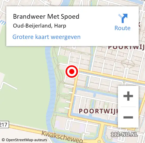 Locatie op kaart van de 112 melding: Brandweer Met Spoed Naar Oud-Beijerland, Harp op 4 januari 2021 01:37