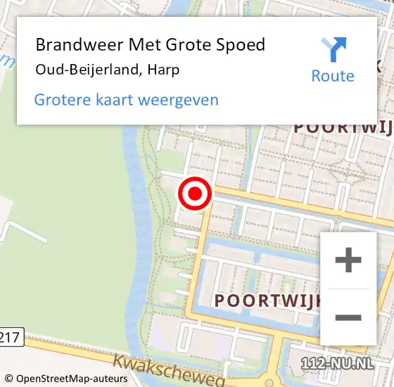 Locatie op kaart van de 112 melding: Brandweer Met Grote Spoed Naar Oud-Beijerland, Harp op 4 januari 2021 01:49