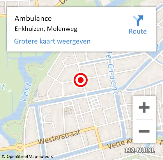 Locatie op kaart van de 112 melding: Ambulance Enkhuizen, Molenweg op 4 januari 2021 04:32