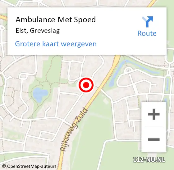 Locatie op kaart van de 112 melding: Ambulance Met Spoed Naar Elst, Greveslag op 4 januari 2021 09:40