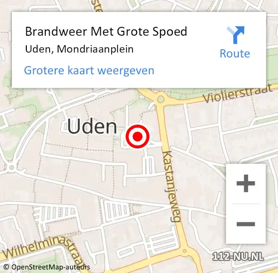 Locatie op kaart van de 112 melding: Brandweer Met Grote Spoed Naar Uden, Mondriaanplein op 4 januari 2021 10:56