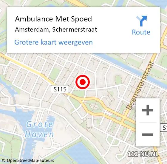 Locatie op kaart van de 112 melding: Ambulance Met Spoed Naar Amsterdam, Schermerstraat op 4 januari 2021 11:27