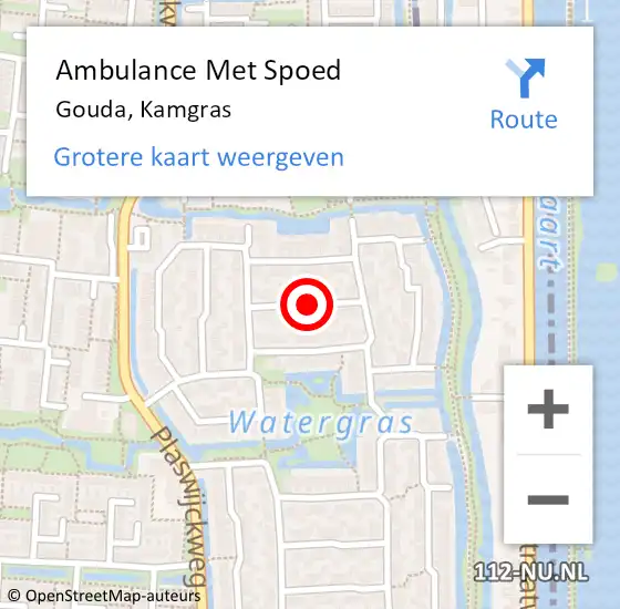 Locatie op kaart van de 112 melding: Ambulance Met Spoed Naar Gouda, Kamgras op 4 januari 2021 11:46