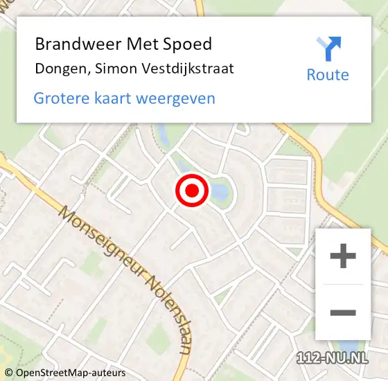 Locatie op kaart van de 112 melding: Brandweer Met Spoed Naar Dongen, Simon Vestdijkstraat op 29 mei 2014 17:12