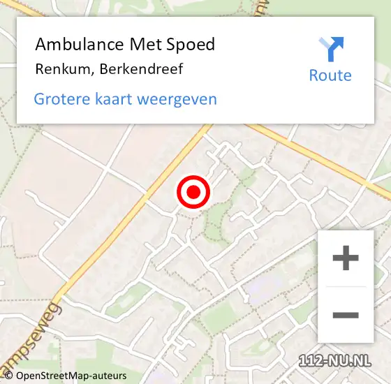 Locatie op kaart van de 112 melding: Ambulance Met Spoed Naar Renkum, Berkendreef op 4 januari 2021 12:36