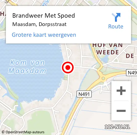 Locatie op kaart van de 112 melding: Brandweer Met Spoed Naar Maasdam, Dorpsstraat op 4 januari 2021 13:02