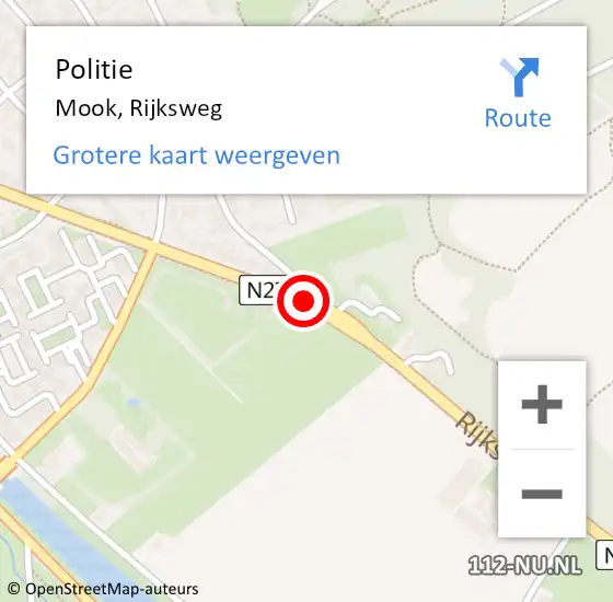 Locatie op kaart van de 112 melding: Politie Mook, Rijksweg op 4 januari 2021 14:39