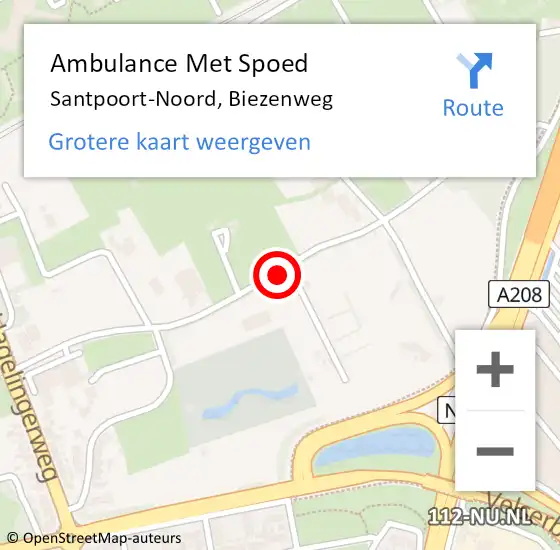 Locatie op kaart van de 112 melding: Ambulance Met Spoed Naar Santpoort-Noord, Biezenweg op 4 januari 2021 16:22