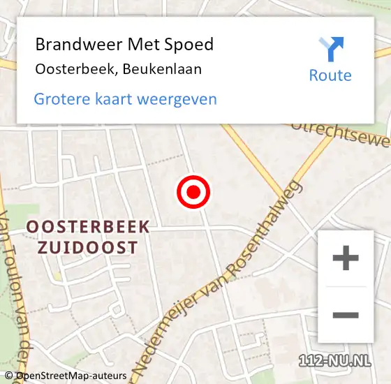 Locatie op kaart van de 112 melding: Brandweer Met Spoed Naar Oosterbeek, Beukenlaan op 4 januari 2021 18:04