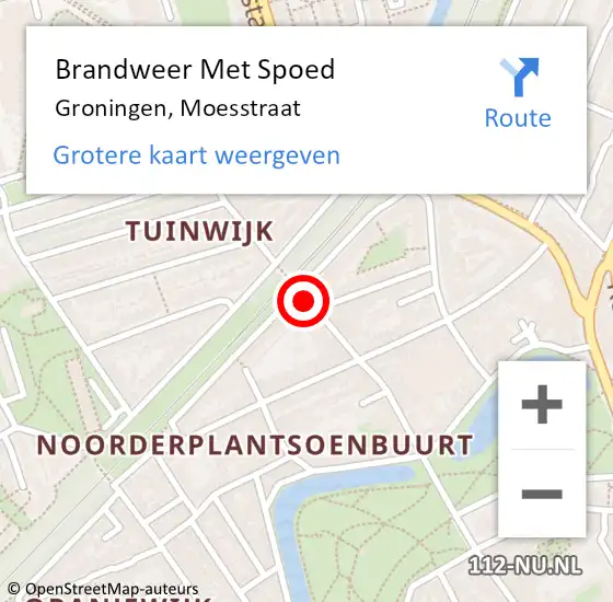 Locatie op kaart van de 112 melding: Brandweer Met Spoed Naar Groningen, Moesstraat op 4 januari 2021 18:11