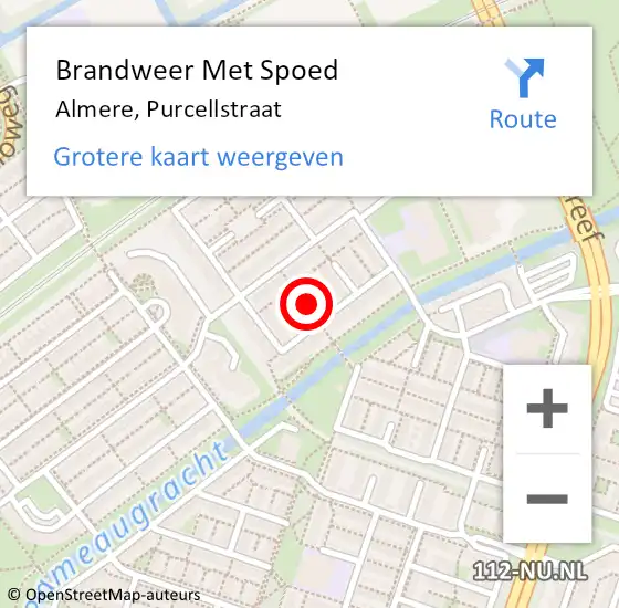 Locatie op kaart van de 112 melding: Brandweer Met Spoed Naar Almere, Purcellstraat op 4 januari 2021 20:02