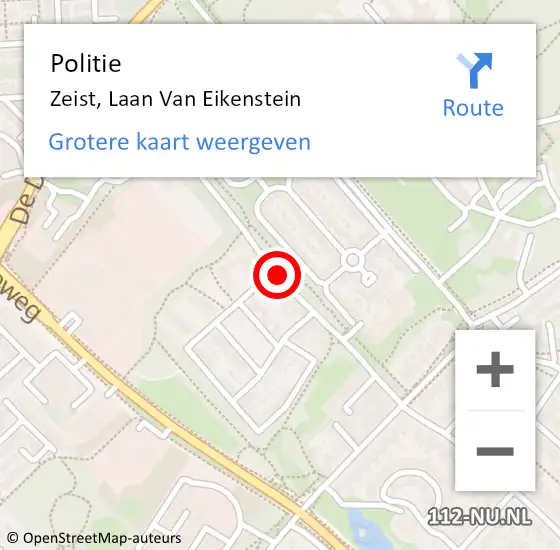 Locatie op kaart van de 112 melding: Politie Zeist, Laan Van Eikenstein op 4 januari 2021 21:01