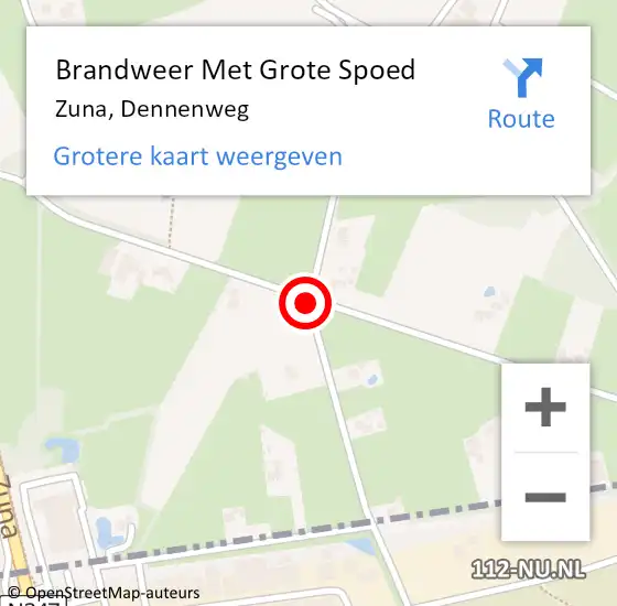 Locatie op kaart van de 112 melding: Brandweer Met Grote Spoed Naar Zuna, Dennenweg op 5 januari 2021 01:09