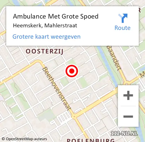 Locatie op kaart van de 112 melding: Ambulance Met Grote Spoed Naar Heemskerk, Mahlerstraat op 5 januari 2021 04:27