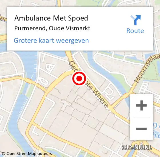 Locatie op kaart van de 112 melding: Ambulance Met Spoed Naar Purmerend, Oude Vismarkt op 5 januari 2021 12:49
