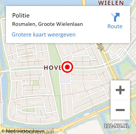 Locatie op kaart van de 112 melding: Politie Rosmalen, Groote Wielenlaan op 5 januari 2021 15:10