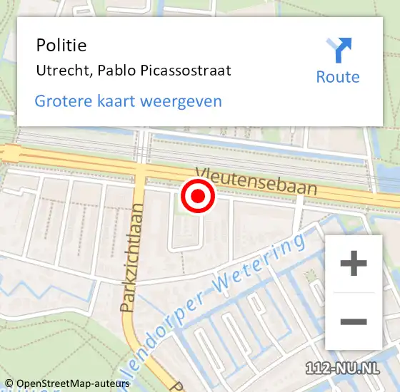 Locatie op kaart van de 112 melding: Politie Utrecht, Pablo Picassostraat op 5 januari 2021 16:09