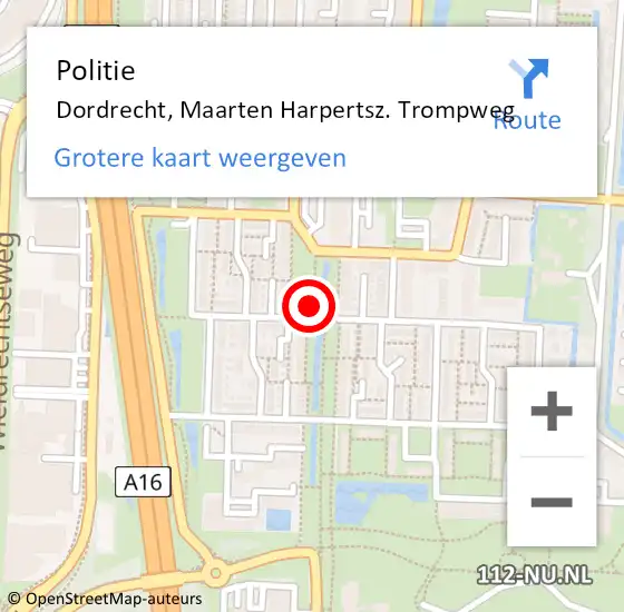 Locatie op kaart van de 112 melding: Politie Dordrecht, Maarten Harpertsz. Trompweg op 5 januari 2021 17:26
