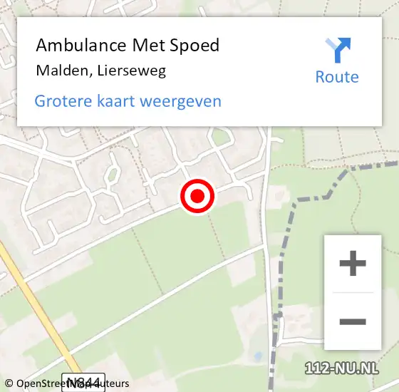 Locatie op kaart van de 112 melding: Ambulance Met Spoed Naar Malden, Lierseweg op 5 januari 2021 18:07