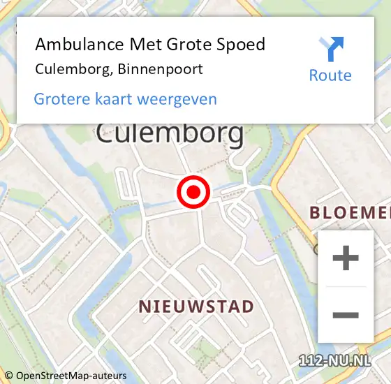 Locatie op kaart van de 112 melding: Ambulance Met Grote Spoed Naar Culemborg, Binnenpoort op 5 januari 2021 19:50