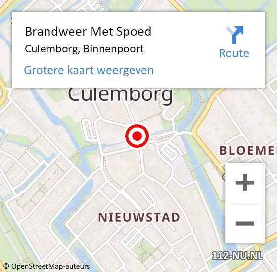 Locatie op kaart van de 112 melding: Brandweer Met Spoed Naar Culemborg, Binnenpoort op 5 januari 2021 20:43