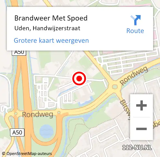 Locatie op kaart van de 112 melding: Brandweer Met Spoed Naar Uden, Handwijzerstraat op 5 januari 2021 21:09