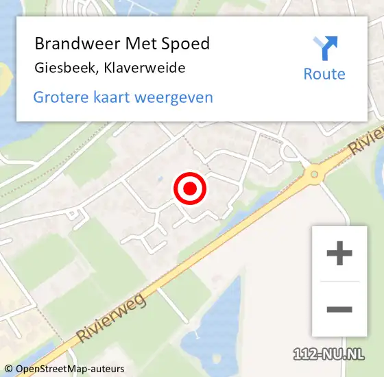 Locatie op kaart van de 112 melding: Brandweer Met Spoed Naar Giesbeek, Klaverweide op 5 januari 2021 21:51