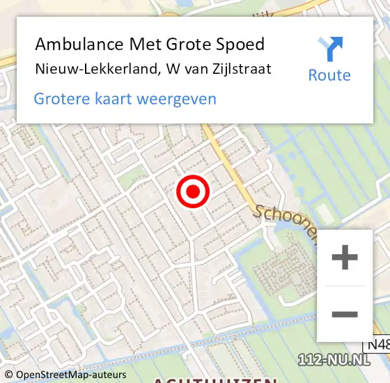 Locatie op kaart van de 112 melding: Ambulance Met Grote Spoed Naar Nieuw-Lekkerland, W van Zijlstraat op 6 januari 2021 09:44