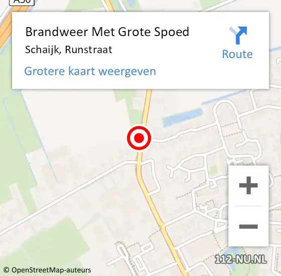 Locatie op kaart van de 112 melding: Brandweer Met Grote Spoed Naar Schaijk, Runstraat op 6 januari 2021 11:03