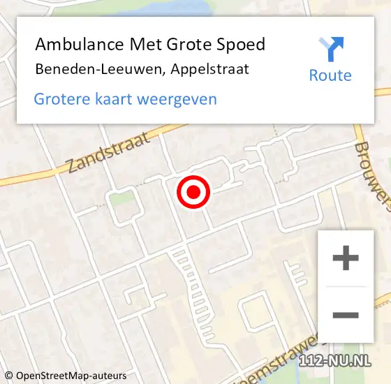 Locatie op kaart van de 112 melding: Ambulance Met Grote Spoed Naar Beneden-Leeuwen, Appelstraat op 6 januari 2021 11:09