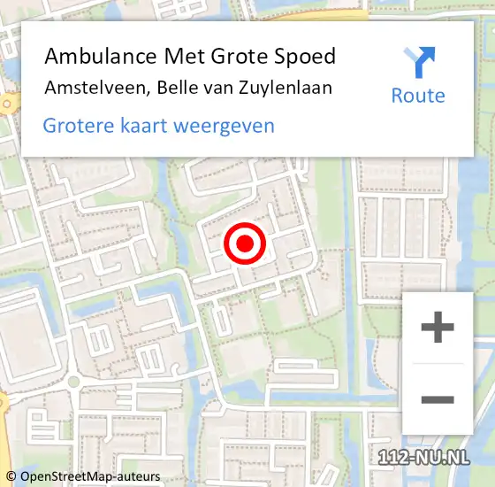 Locatie op kaart van de 112 melding: Ambulance Met Grote Spoed Naar Amstelveen, Belle Van Zuylenlaan op 6 januari 2021 11:43