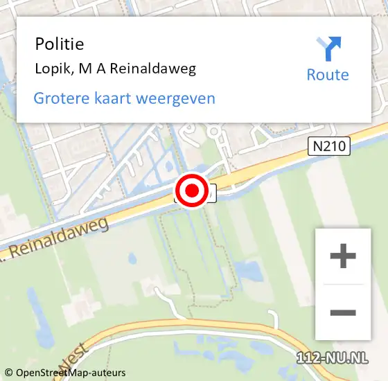 Locatie op kaart van de 112 melding: Politie Lopik, M A Reinaldaweg op 6 januari 2021 16:43