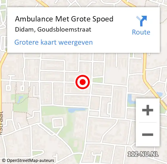 Locatie op kaart van de 112 melding: Ambulance Met Grote Spoed Naar Didam, Goudsbloemstraat op 6 januari 2021 17:17