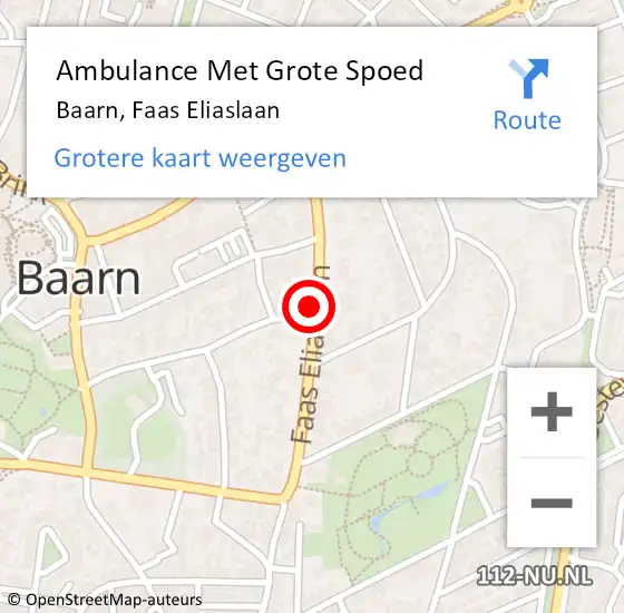 Locatie op kaart van de 112 melding: Ambulance Met Grote Spoed Naar Baarn, Faas Eliaslaan op 6 januari 2021 21:47