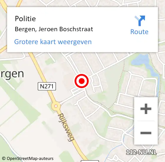 Locatie op kaart van de 112 melding: Politie Bergen, Jeroen Boschstraat op 7 januari 2021 08:10