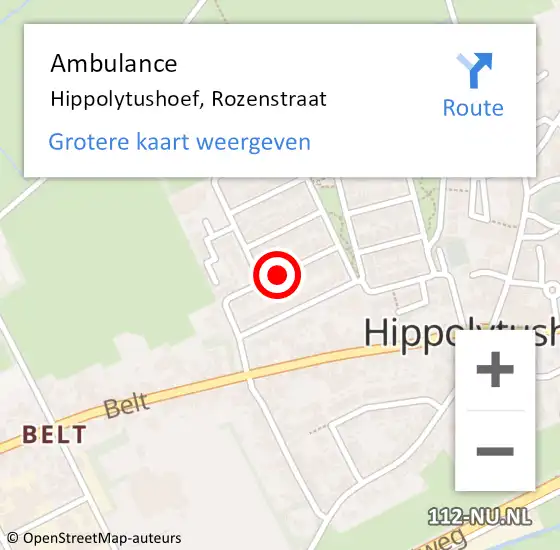 Locatie op kaart van de 112 melding: Ambulance Hippolytushoef, Rozenstraat op 7 januari 2021 12:25