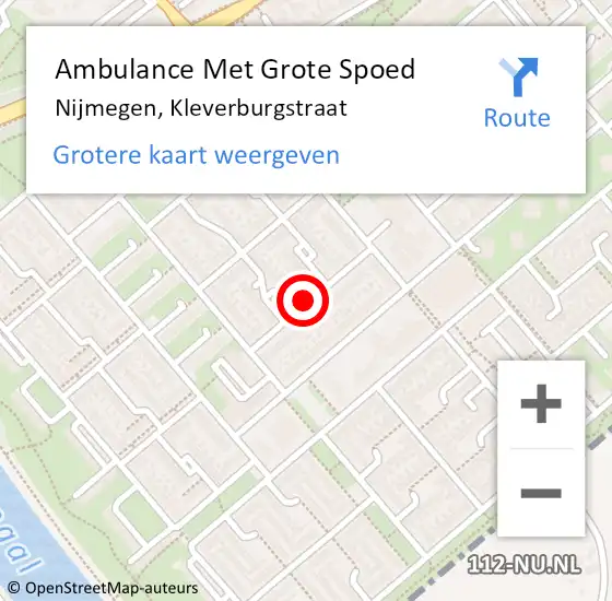 Locatie op kaart van de 112 melding: Ambulance Met Grote Spoed Naar Nijmegen, Kleverburgstraat op 7 januari 2021 13:09