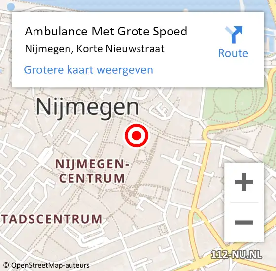 Locatie op kaart van de 112 melding: Ambulance Met Grote Spoed Naar Nijmegen, Korte Nieuwstraat op 7 januari 2021 16:16