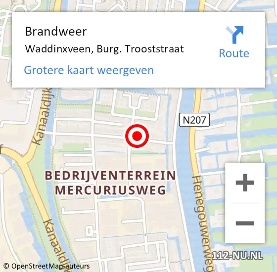 Locatie op kaart van de 112 melding: Brandweer Waddinxveen, Burg. Trooststraat op 30 mei 2014 01:58