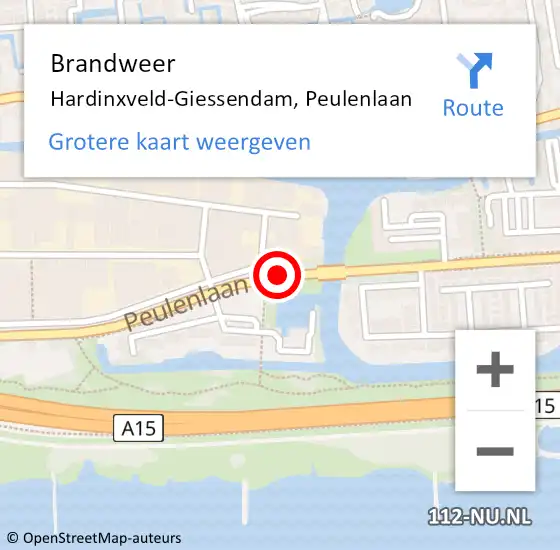 Locatie op kaart van de 112 melding: Brandweer Hardinxveld-Giessendam, Peulenlaan op 7 januari 2021 18:46