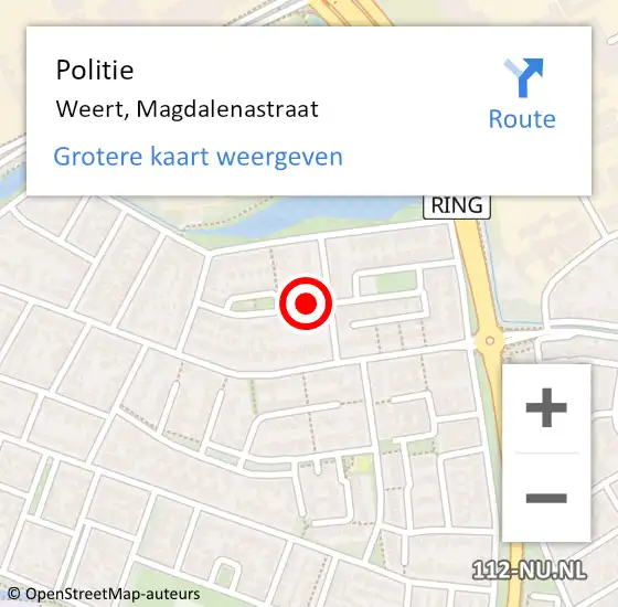 Locatie op kaart van de 112 melding: Politie Weert, Magdalenastraat op 8 januari 2021 09:19