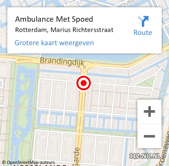 Locatie op kaart van de 112 melding: Ambulance Met Spoed Naar Rotterdam, Marius Richtersstraat op 8 januari 2021 12:14