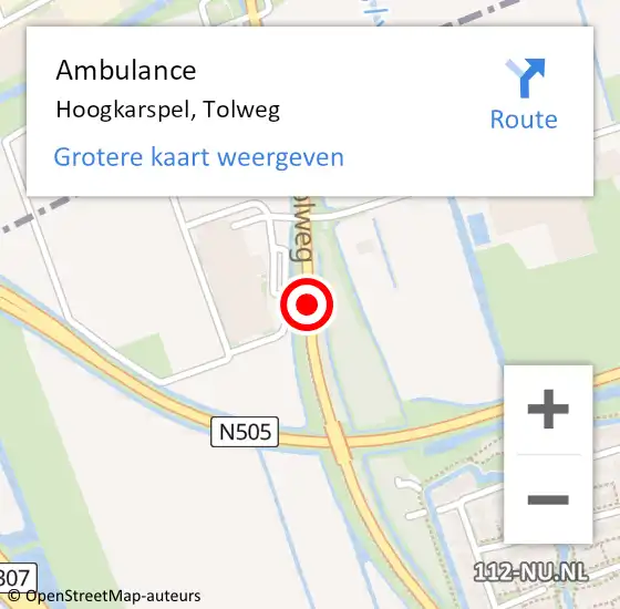 Locatie op kaart van de 112 melding: Ambulance Hoogkarspel, Tolweg op 8 januari 2021 14:22