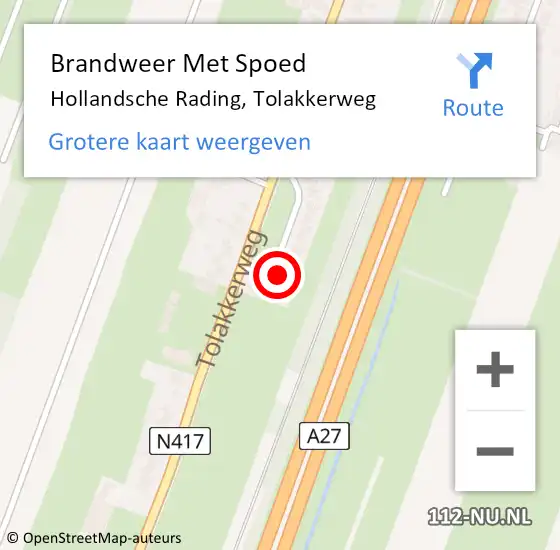 Locatie op kaart van de 112 melding: Brandweer Met Spoed Naar Hollandsche Rading, Tolakkerweg op 30 mei 2014 08:00