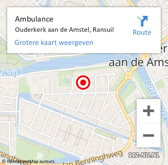 Locatie op kaart van de 112 melding: Ambulance Ouderkerk aan de Amstel, Ransuil op 8 januari 2021 16:33