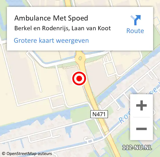 Locatie op kaart van de 112 melding: Ambulance Met Spoed Naar Berkel en Rodenrijs, Laan van Koot op 8 januari 2021 16:54